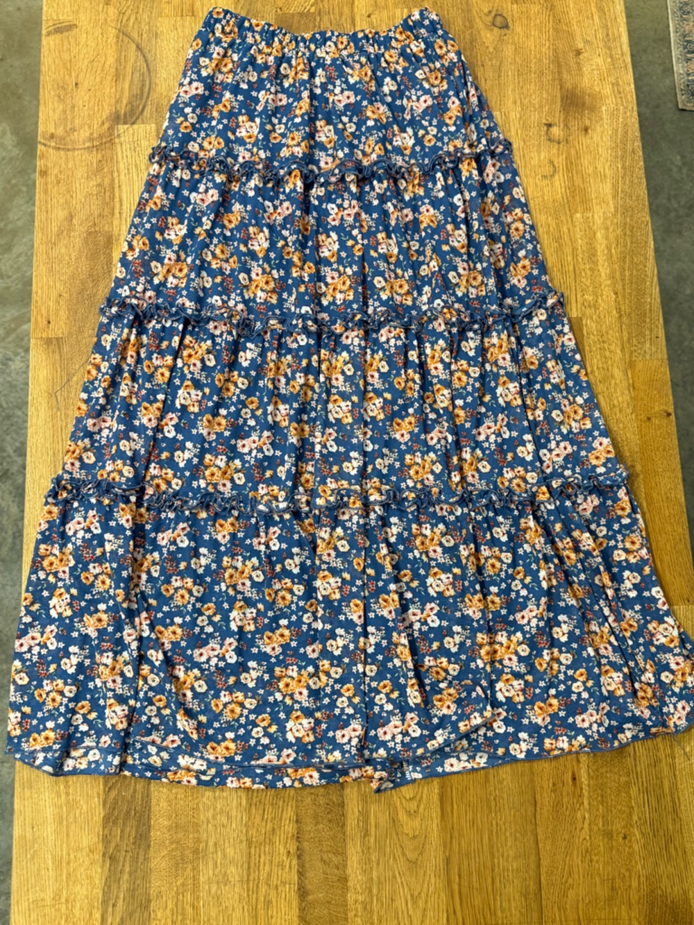Blue Floral Tiered Maxi Skirt